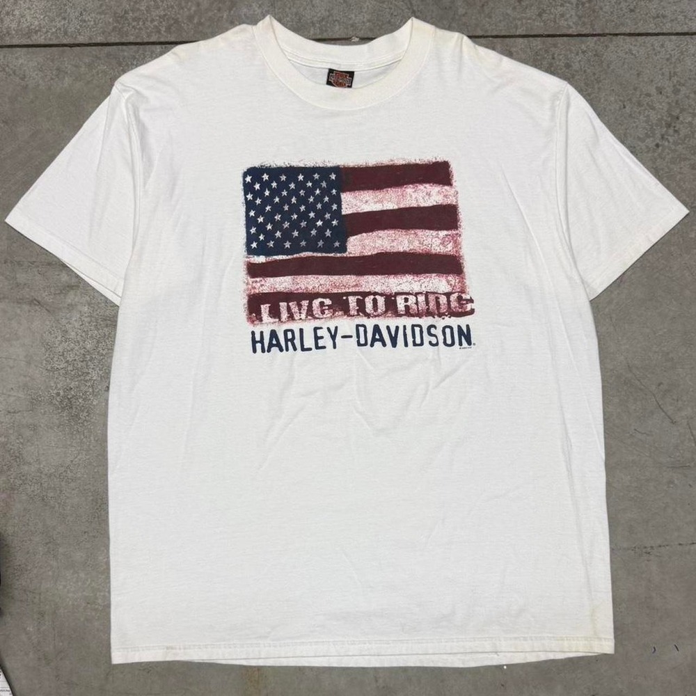 Harley Davidson American Flag Fourth of July Vintage 90s Shirt  Sz XXL